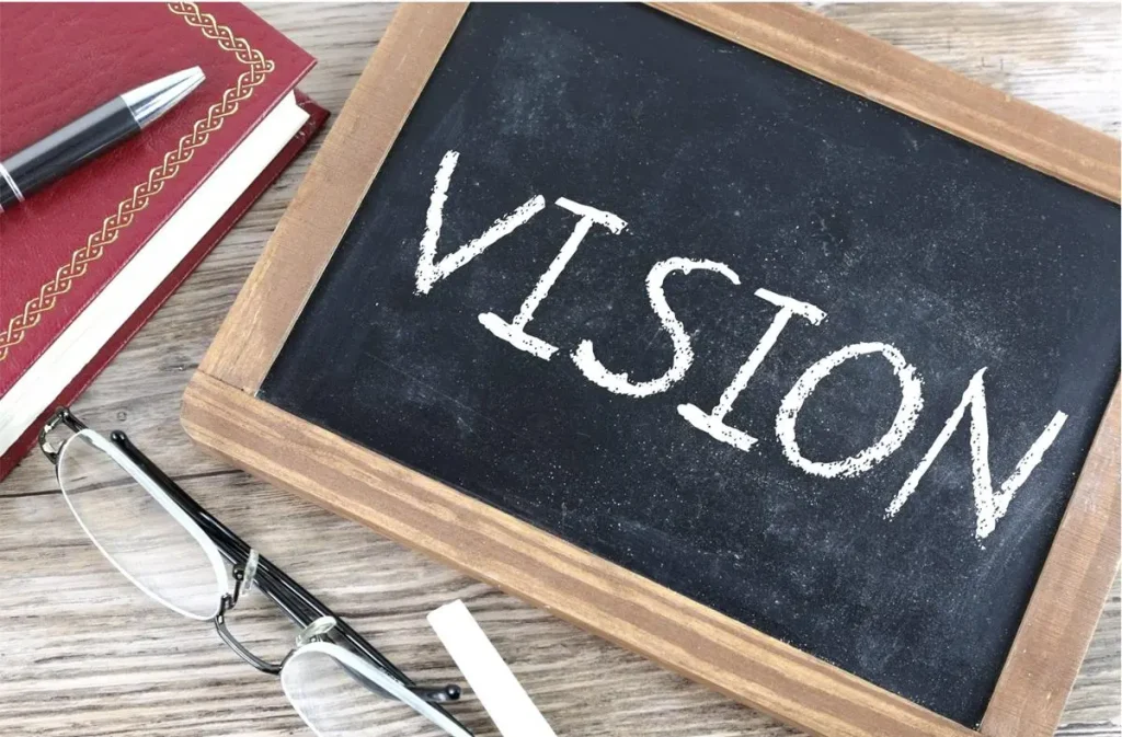 Small blackboard with the word vision written on it in white chalk